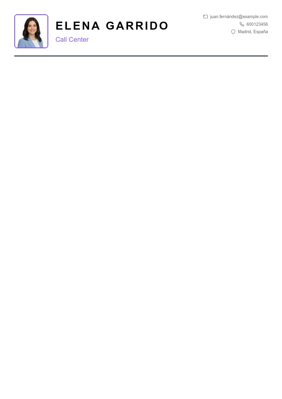 Ejemplo de CV de Call Center CV Example - Professional Resume Template