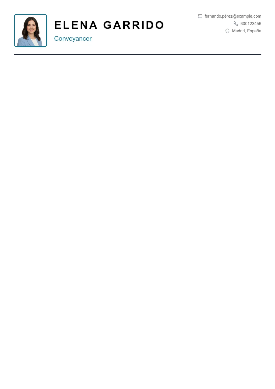 Ejemplo de CV de Conveyancer CV Example - Professional Resume Template