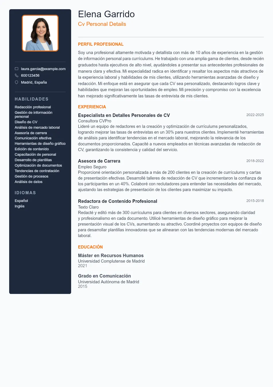 Ejemplo de CV para Guía Completa - Plantilla de currículum profesional