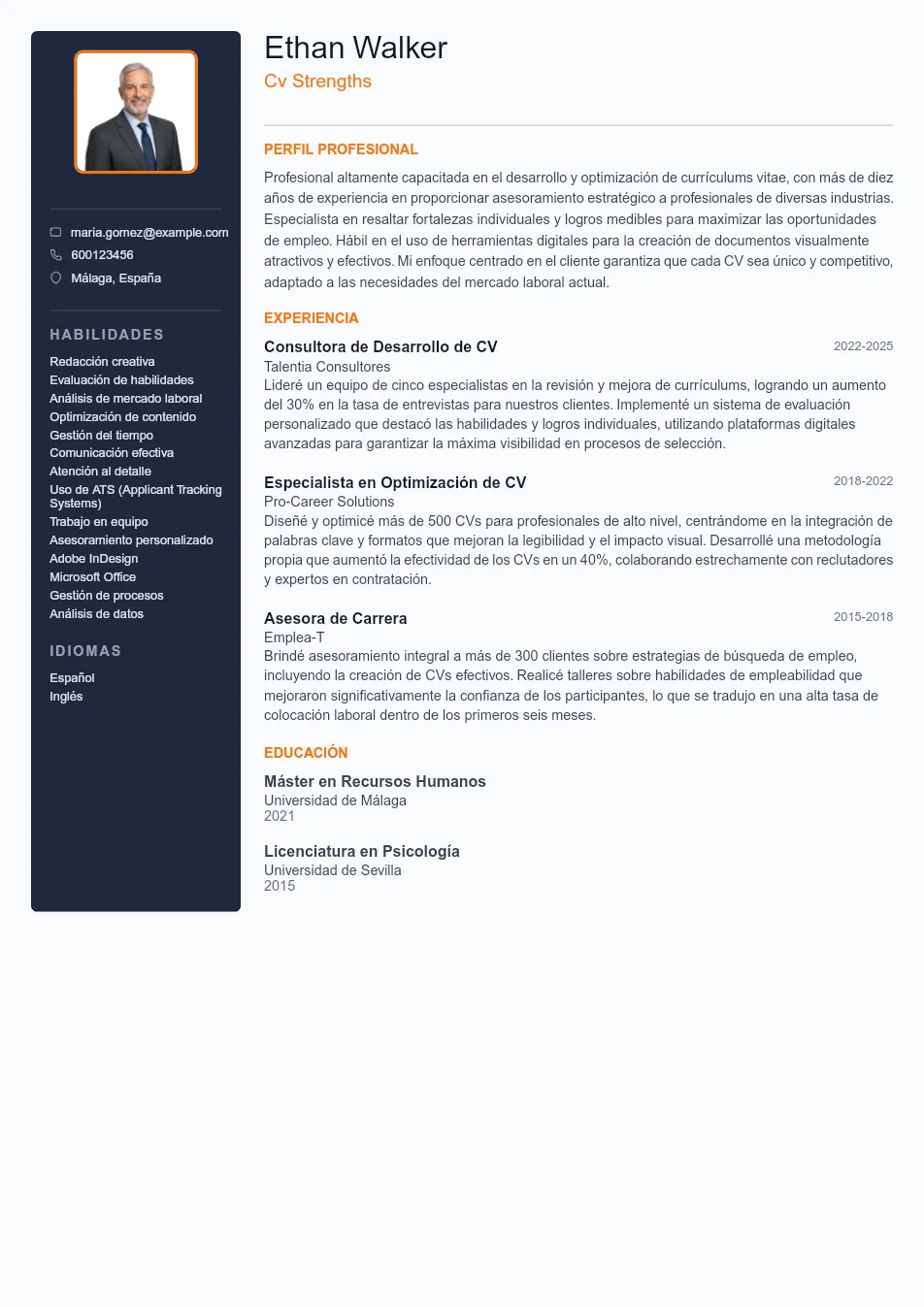 Ejemplo de CV para Fortalezas en el CV - Plantilla de currículum profesional