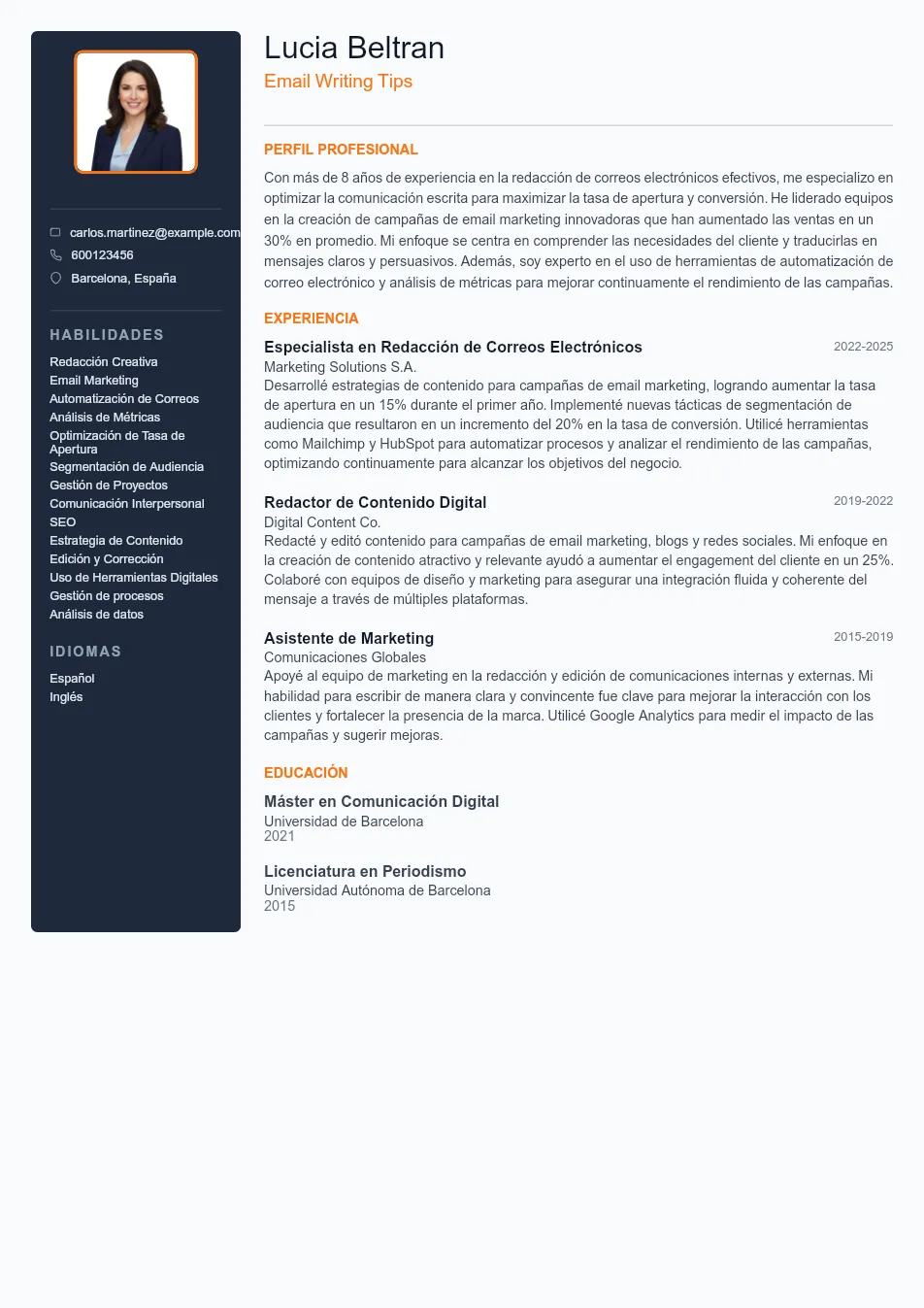 Ejemplo de CV para Guía Definitiva para un CV de Especialista - Plantilla de currículum profesional