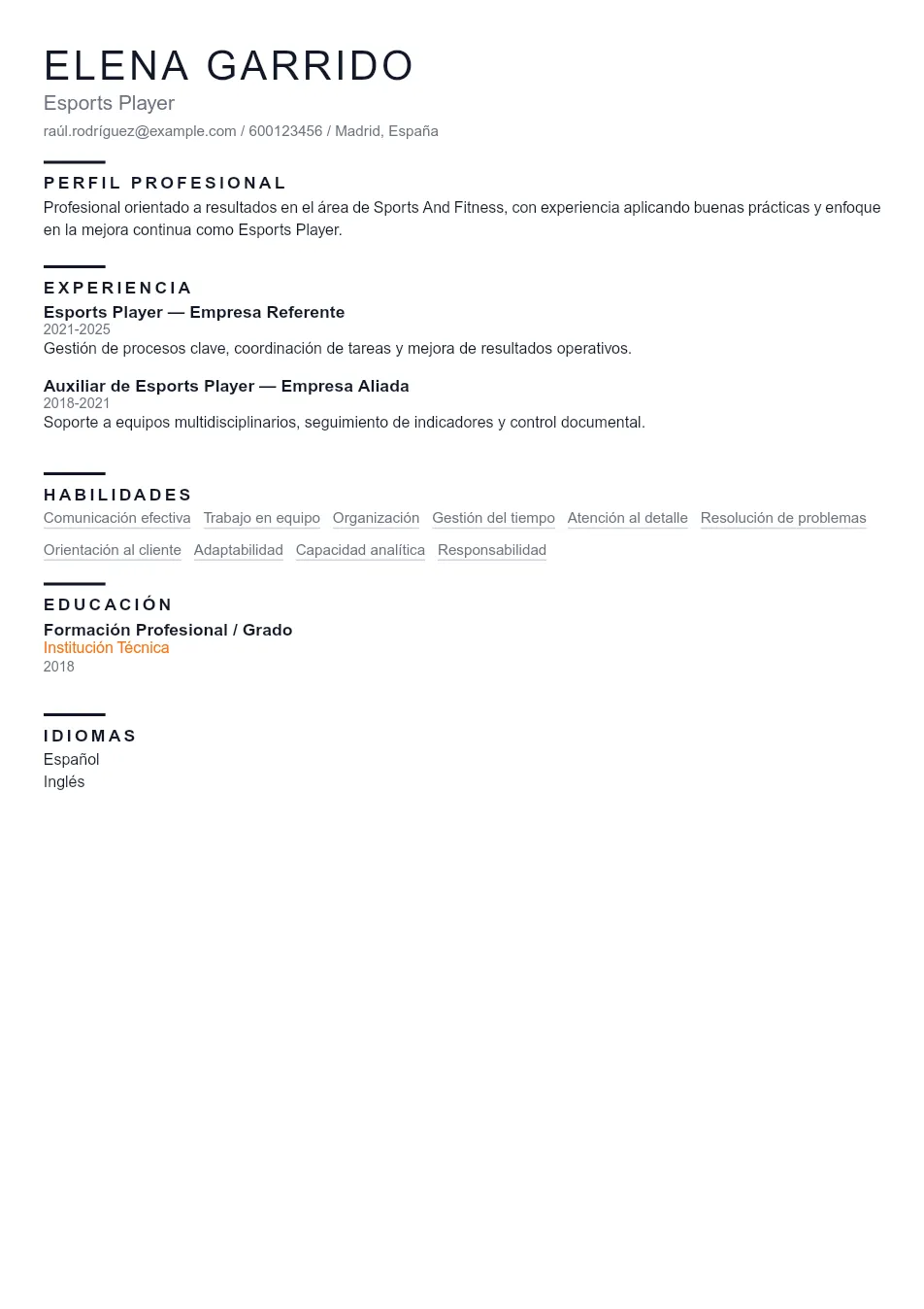 Ejemplo de CV para Guía Definitiva y Ejemplo de CV para Jugad - Plantilla de currículum profesional