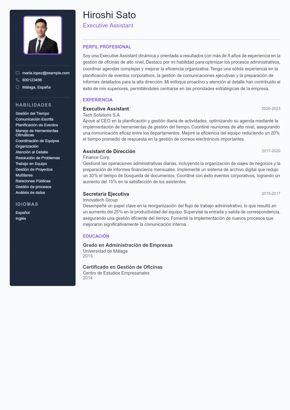 Ejemplo de CV de Executive Assistant CV Example - Professional Resume Template