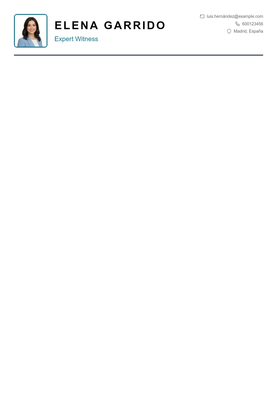Ejemplo de CV para CV de Experto Testigo - Plantilla de currículum profesional