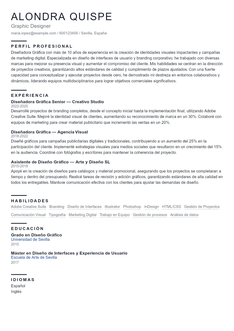 Ejemplo de CV de Graphic Designer CV Example - Professional Resume Template