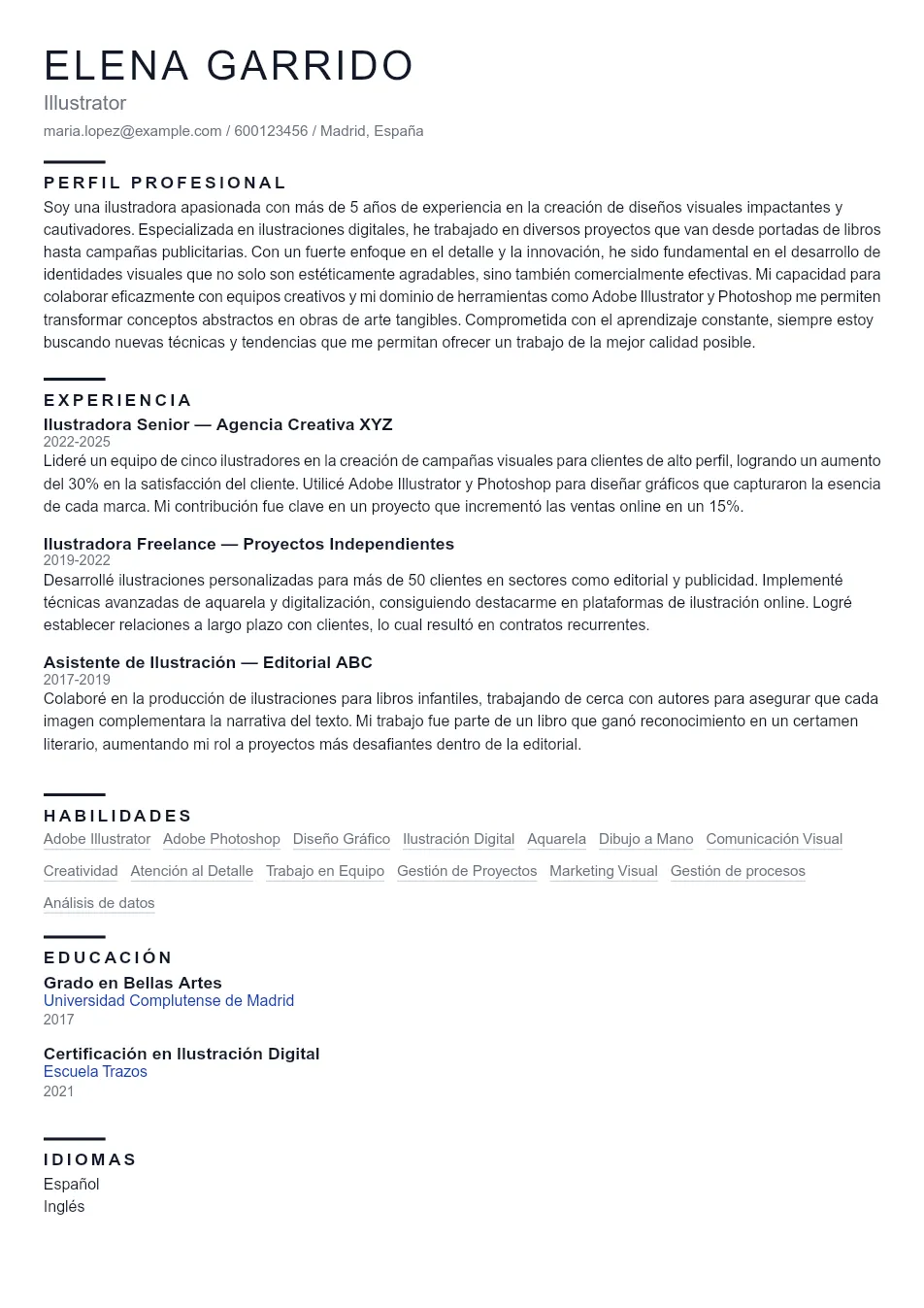 Ejemplo de CV de Illustrator CV Example - Professional Resume Template