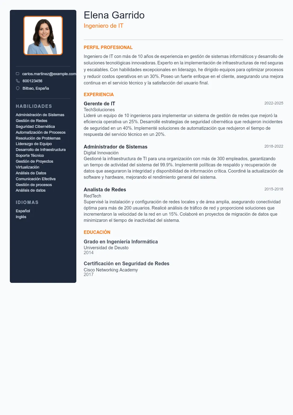 Ejemplo de CV de It CV Example - Professional Resume Template