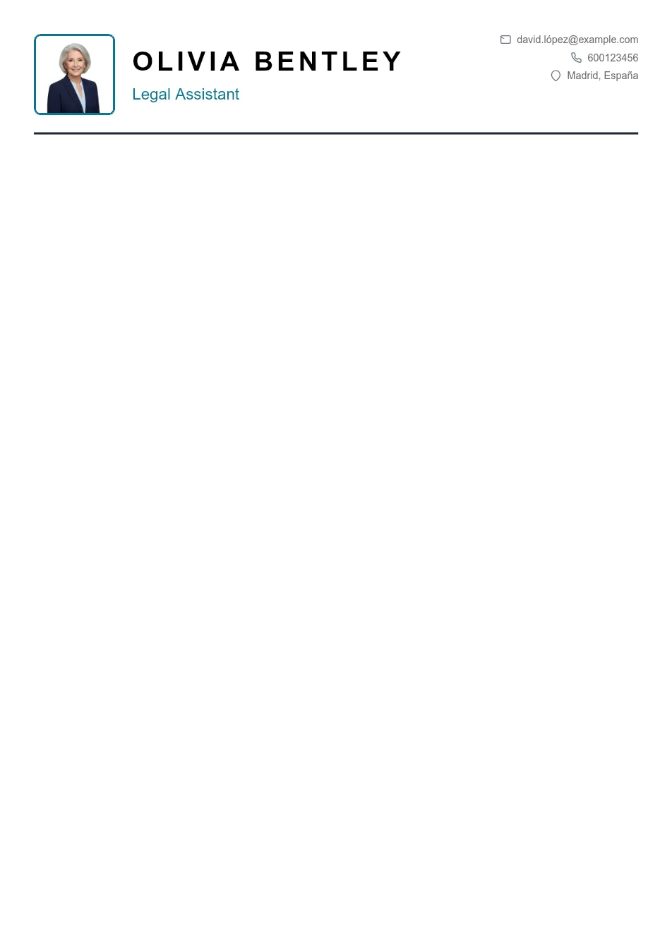 Ejemplo de CV para CV de Legal Assistant - Plantilla de currículum profesional