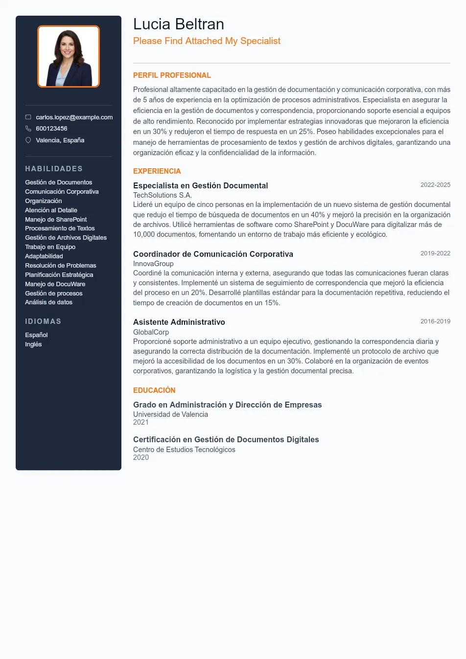 Ejemplo de CV para Guía Completa y Ejemplo de CV para "Please - Plantilla de currículum profesional