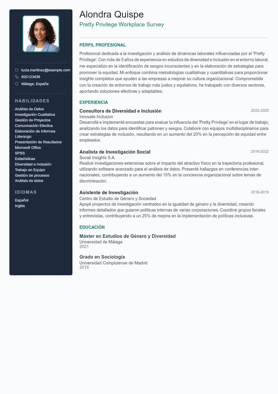 Ejemplo de CV para Guía Completa y Ejemplo de CV para Especia - Plantilla de currículum profesional
