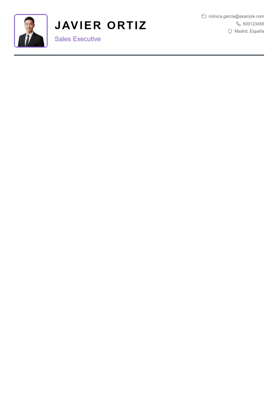 Ejemplo de CV para CV de Sales Executive - Plantilla de currículum profesional