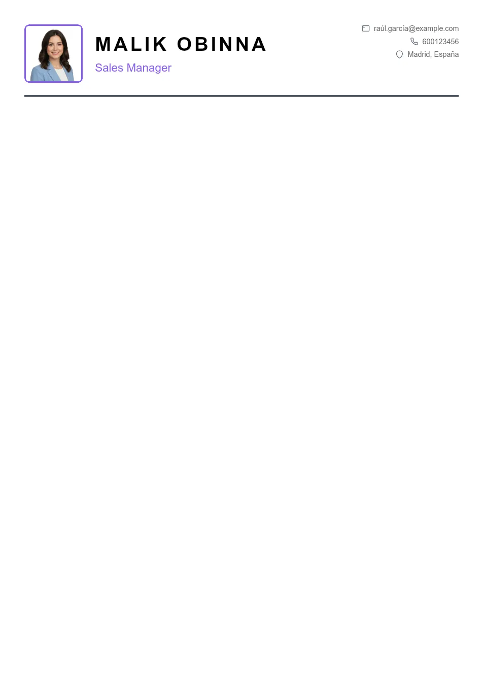 Ejemplo de CV para CV de Sales Manager - Plantilla de currículum profesional