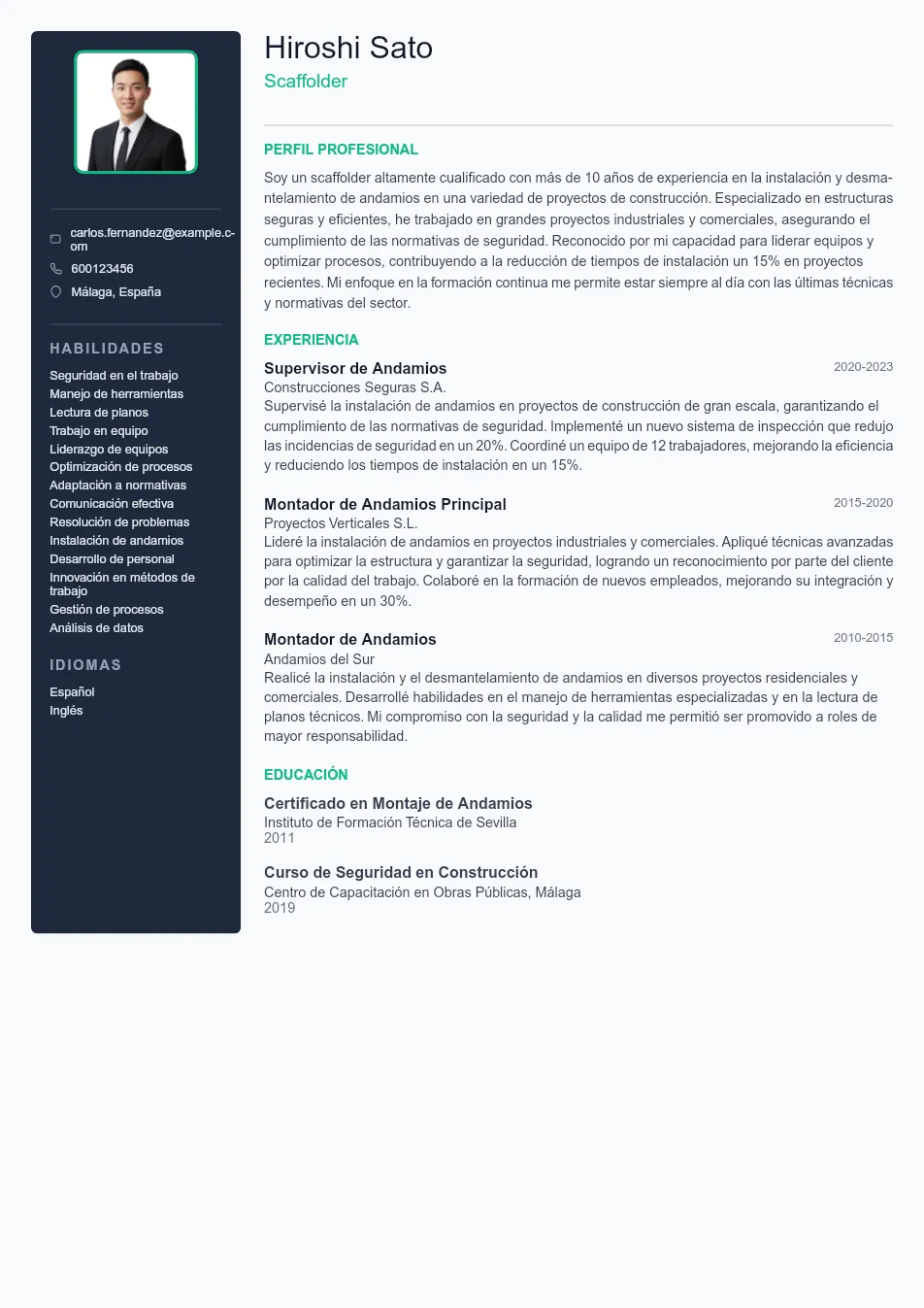Ejemplo de CV de Scaffolder CV Example - Professional Resume Template