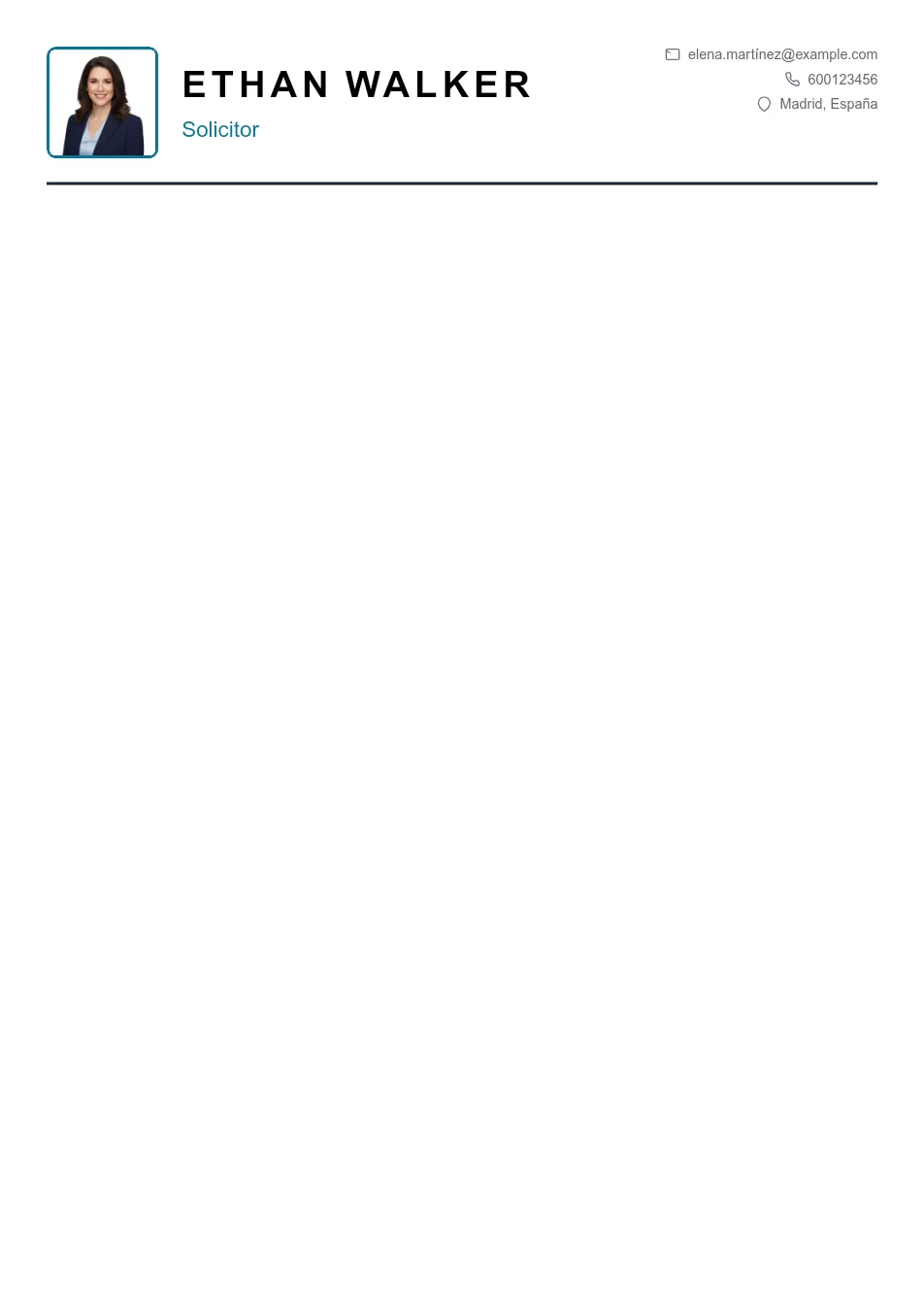 Ejemplo de CV de Solicitor CV Example - Professional Resume Template